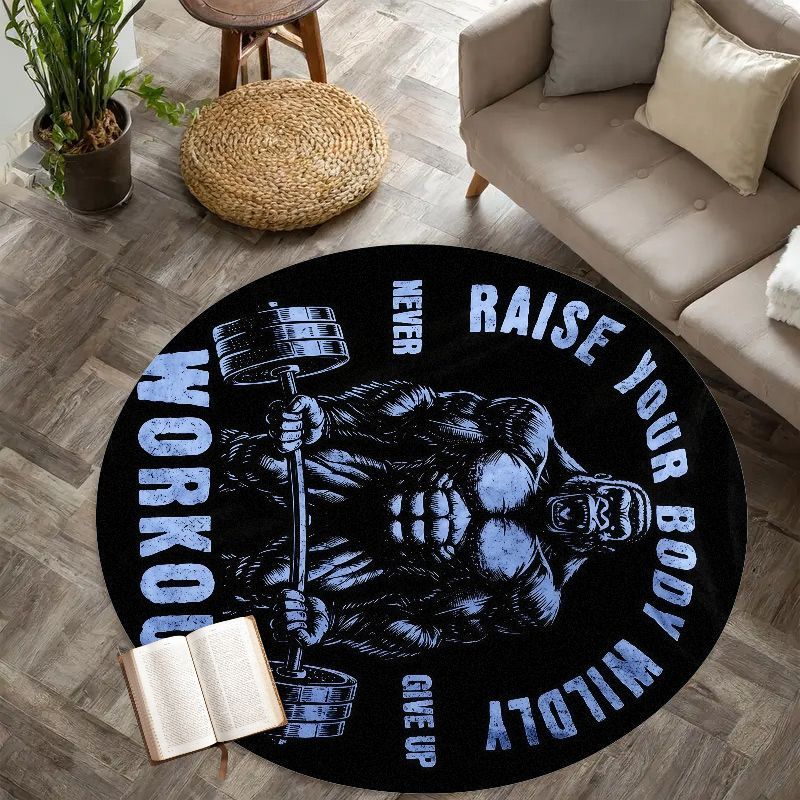 Home Zone Gym - Muscle Man Workout Quote Yuvarlak Halı